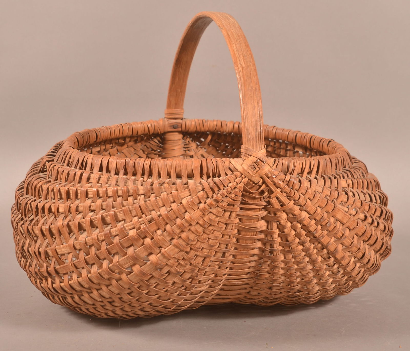 Antique Oak Woven Splint Arshbache Market Basket. (1 of 4)