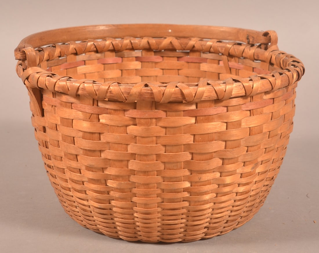 Antique Round Split Ash Basket with Swing Handle. (1 of 5)