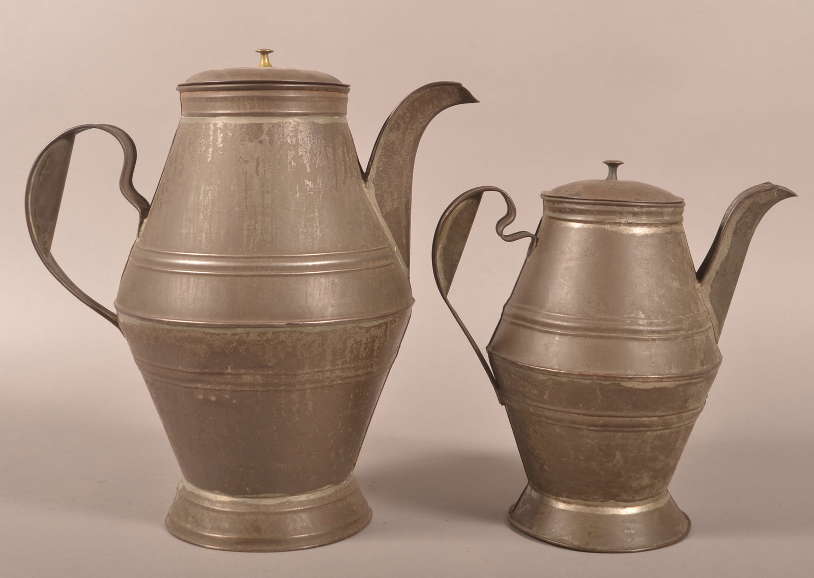 Two PA 19th Century Tin Graduated Coffee Pots. (1 of 3)