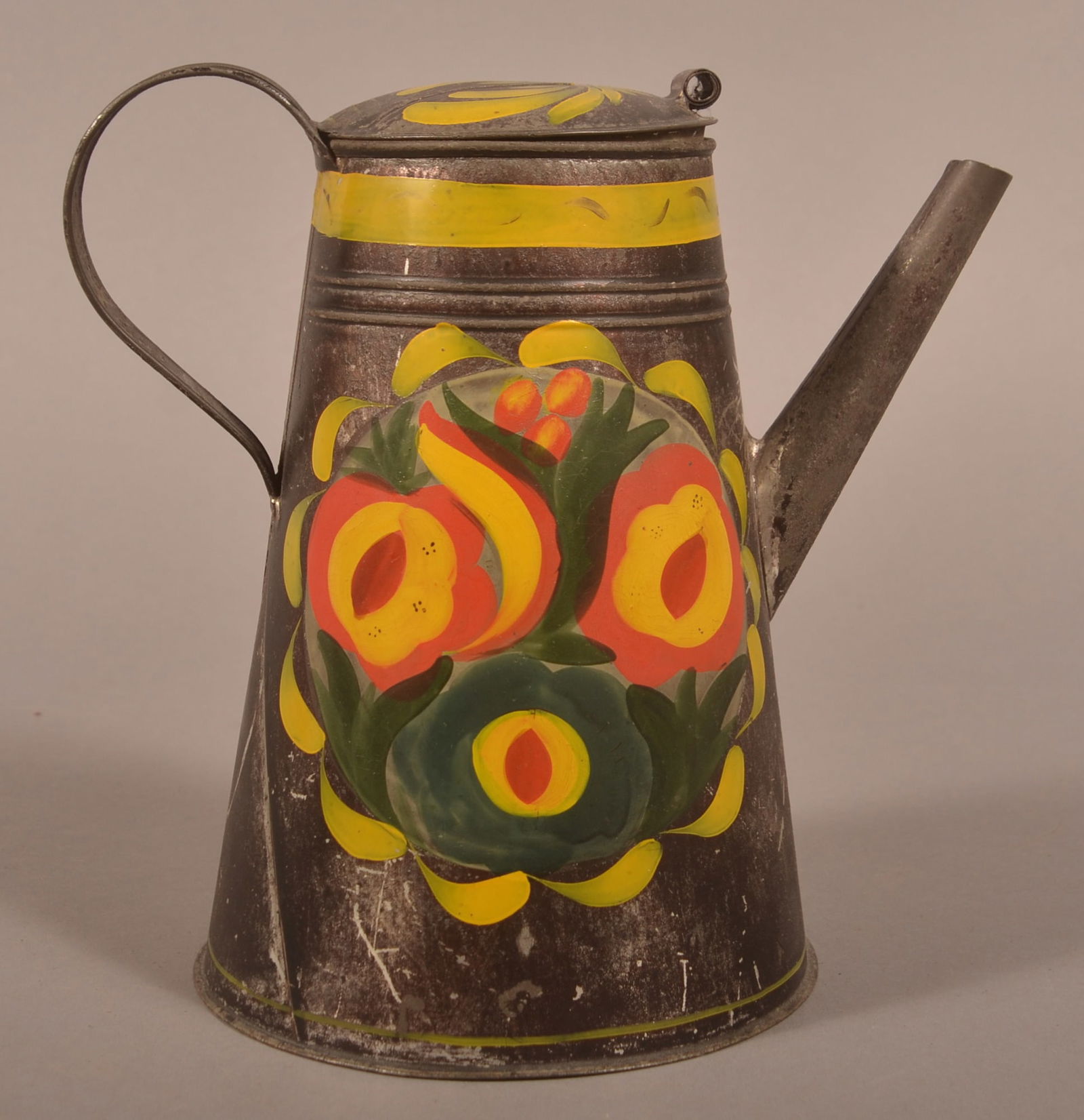 PA 19th C. Toleware Straight-Spout Coffee Pot. (1 of 4)
