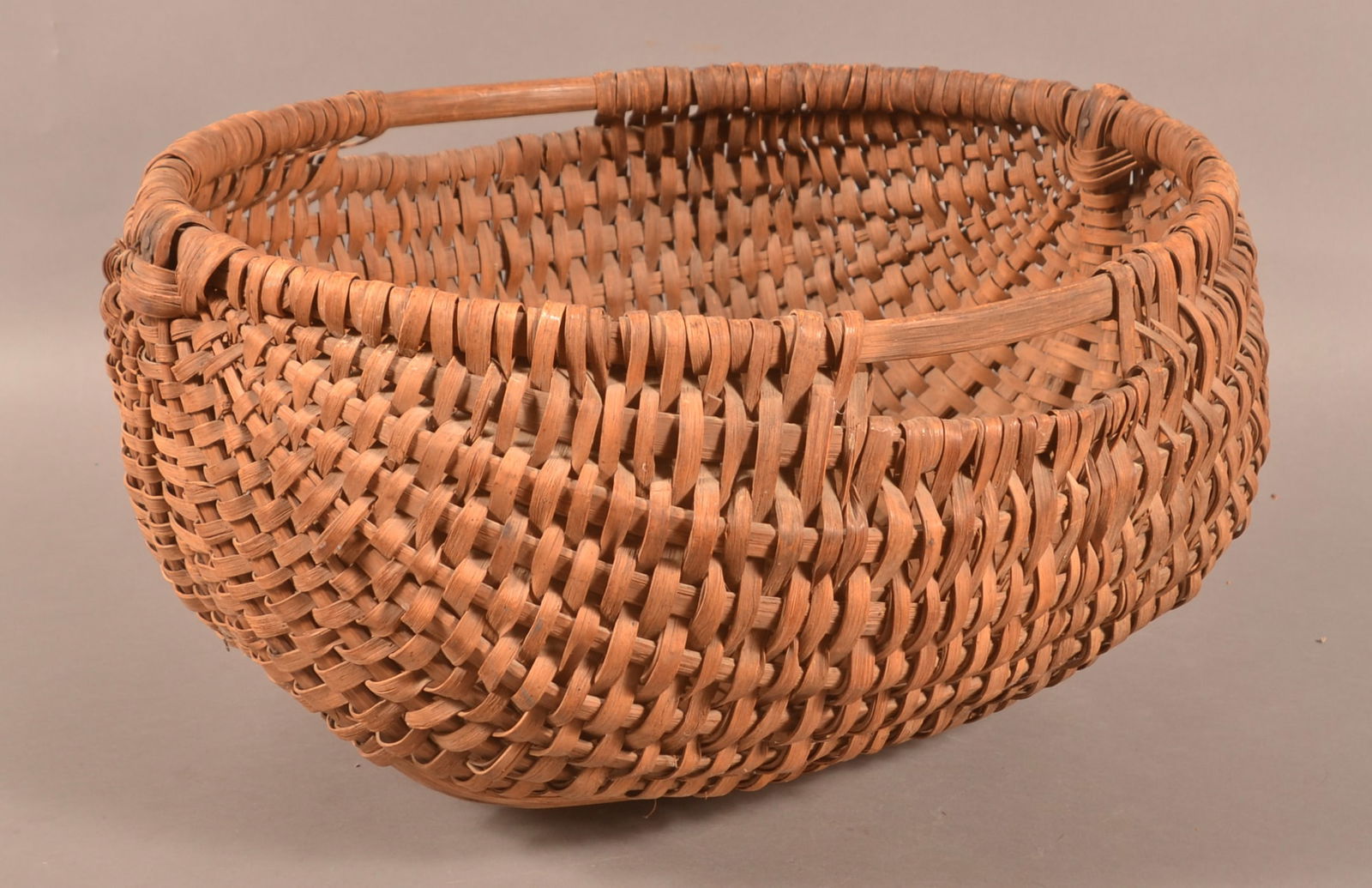 PA 19th Century Oak Woven Splint Field Basket. (1 of 6)