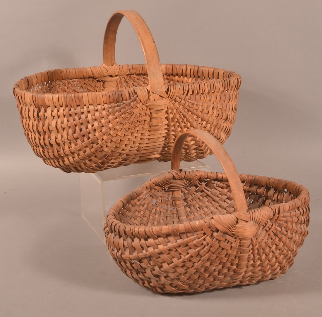 Two Antique PA Oak Woven Splint Oval Baskets. (1 of 4)