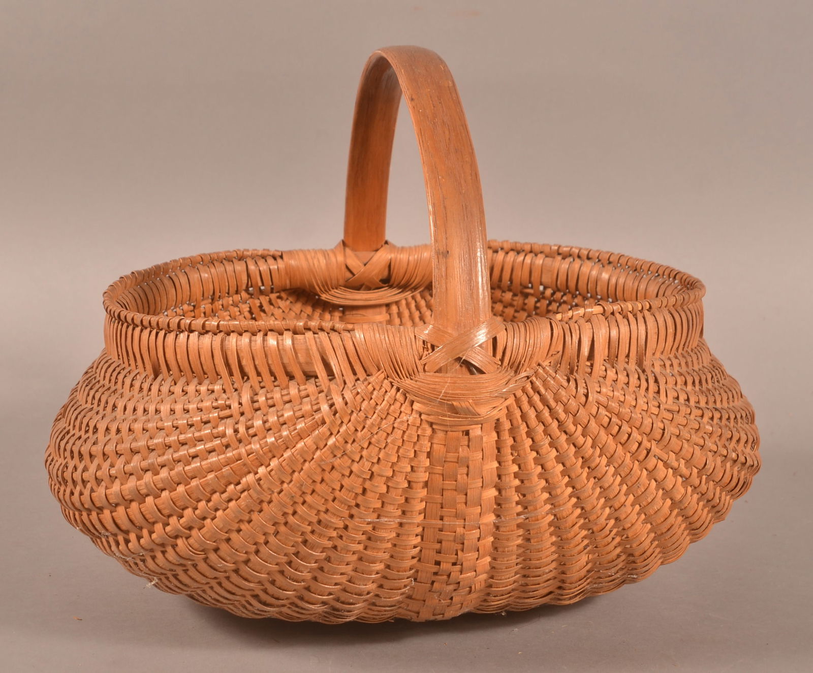 PA 19th Century Oak Woven Splint Market Basket. (1 of 4)