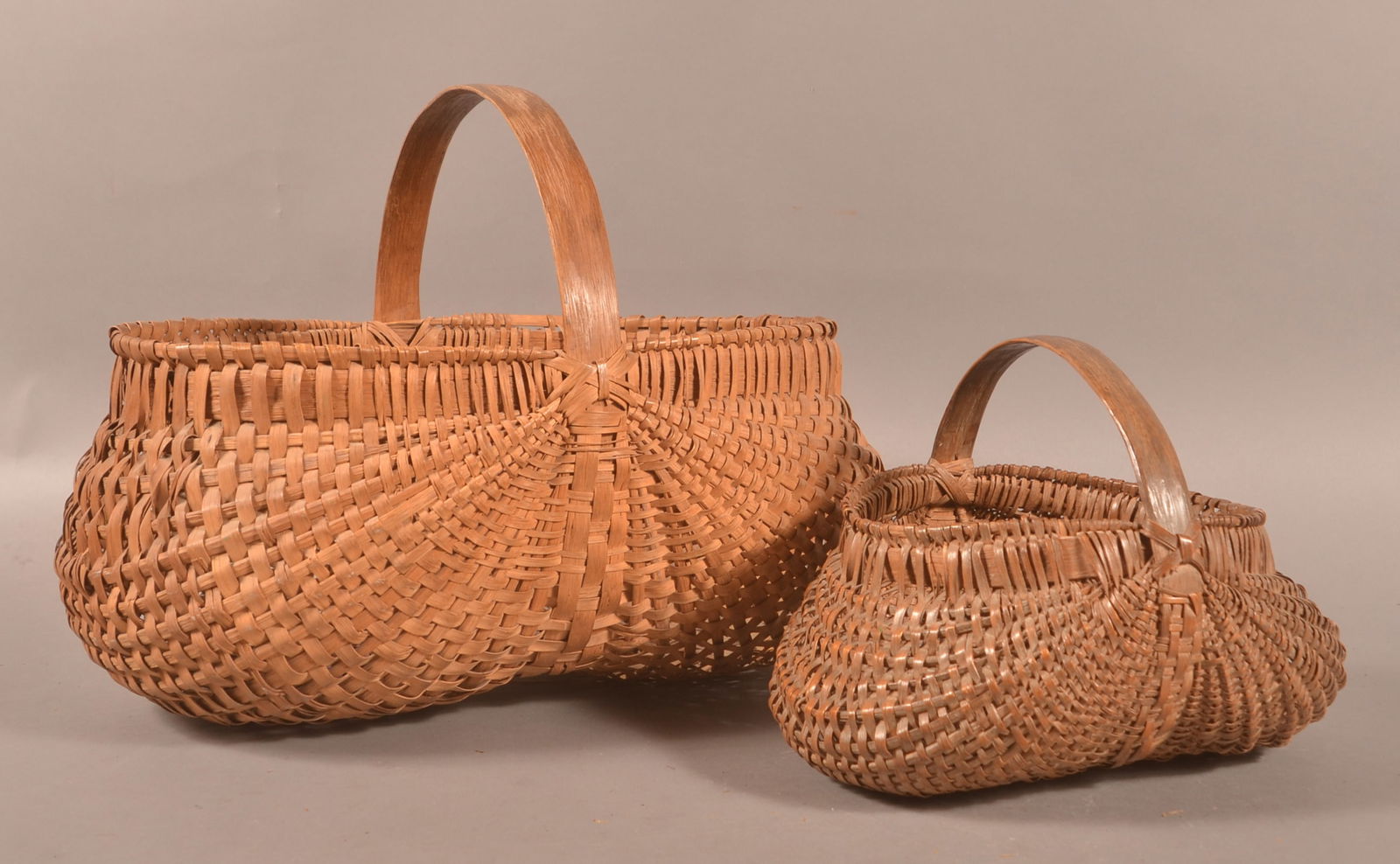 Two Antique Oak Woven Splint Arshbache Baskets. (1 of 4)