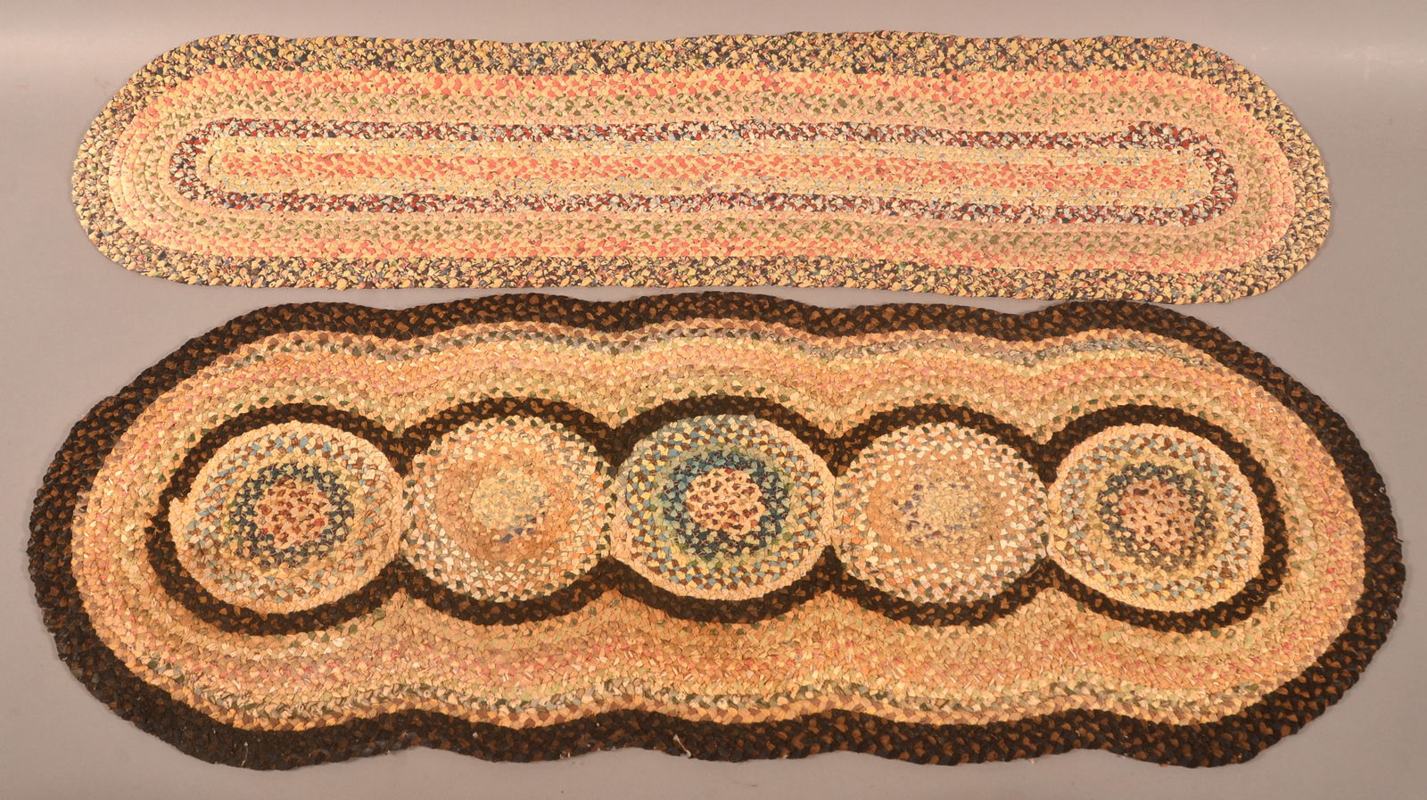Two Large Antique Hand-Braided Oval Table Mats. (1 of 2)