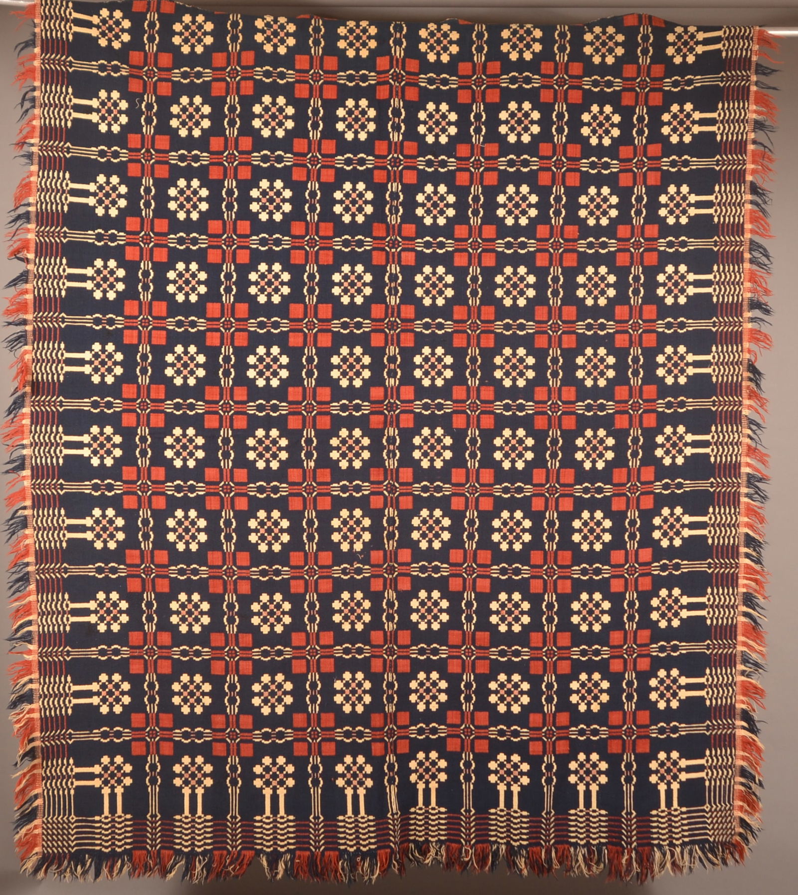 Antique 3-Color Woven Overshot Coverlet. (1 of 6)