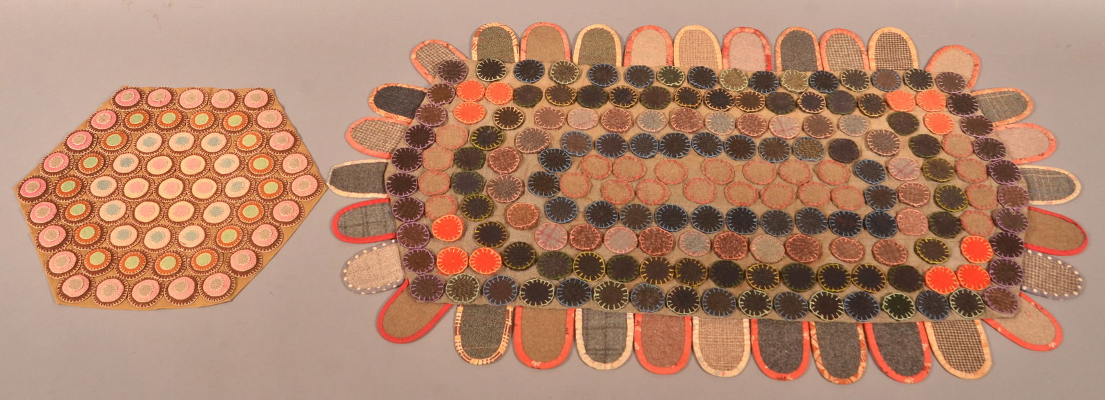 Early 20th Century Folk Art Felt Penny Mat & Rug. (1 of 4)