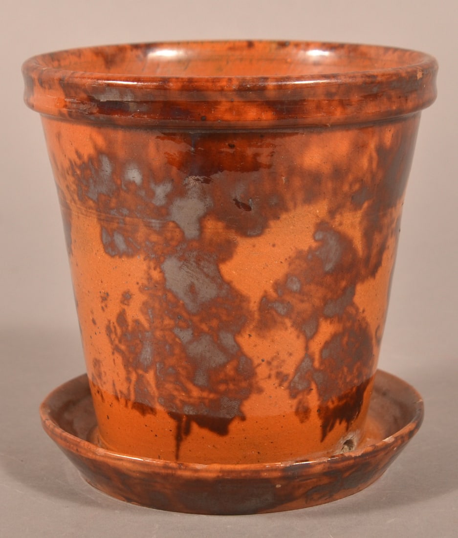 Adams Co., PA 19th C. Glazed Redware Flowerpot. (1 of 3)