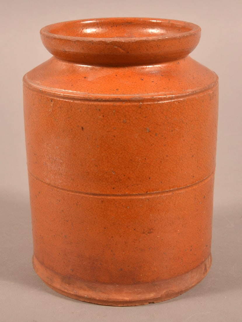 PA 19th C. Orange Glazed Redware Storage Jar. (1 of 3)