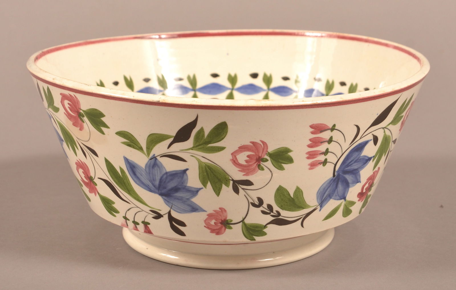 Staffordshire Early Adams Rose Splayed-Side Bowl. (1 of 4)