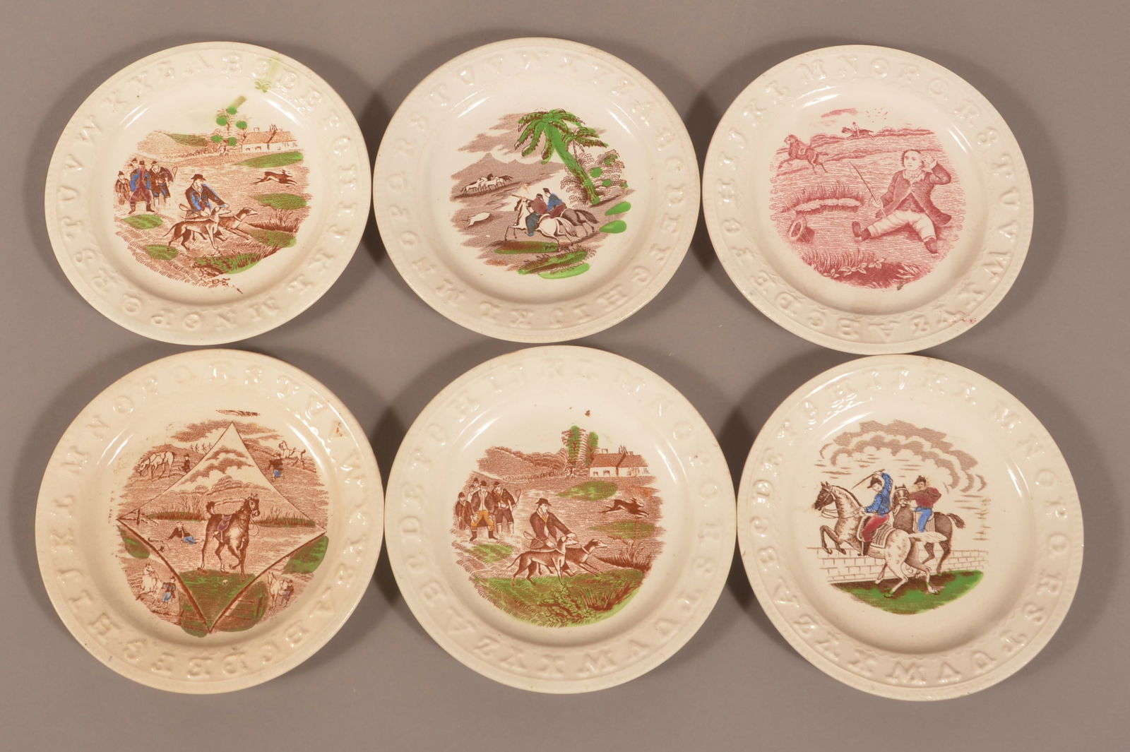 Six English Ironstone Transfer Alphabet Plates. (1 of 2)