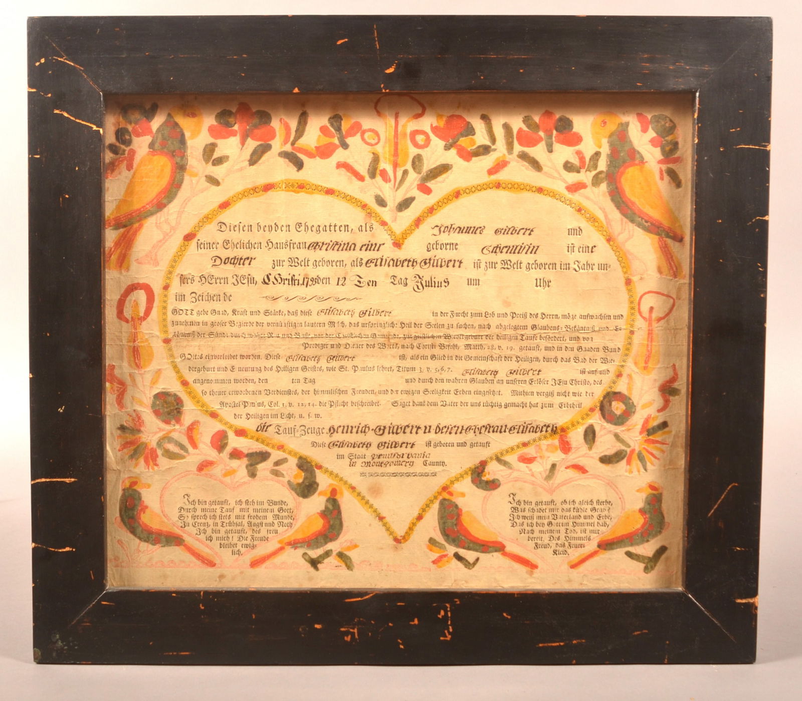 Montgomery County, PA 1793 Fraktur. (1 of 7)