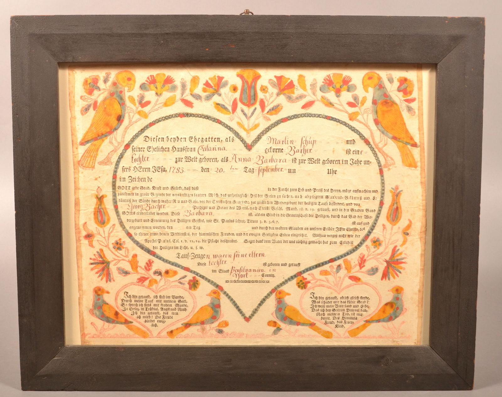 York County, PA 1783 Fraktur. (1 of 5)