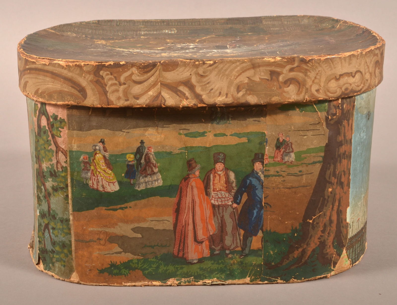 York, PA 1862 Wallpaper Covered Hat Box. (1 of 5)