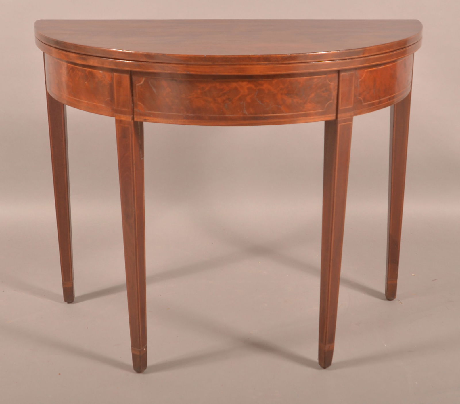 Hepplewhite Inlaid Mahogany Demilune Game Table. (1 of 7)