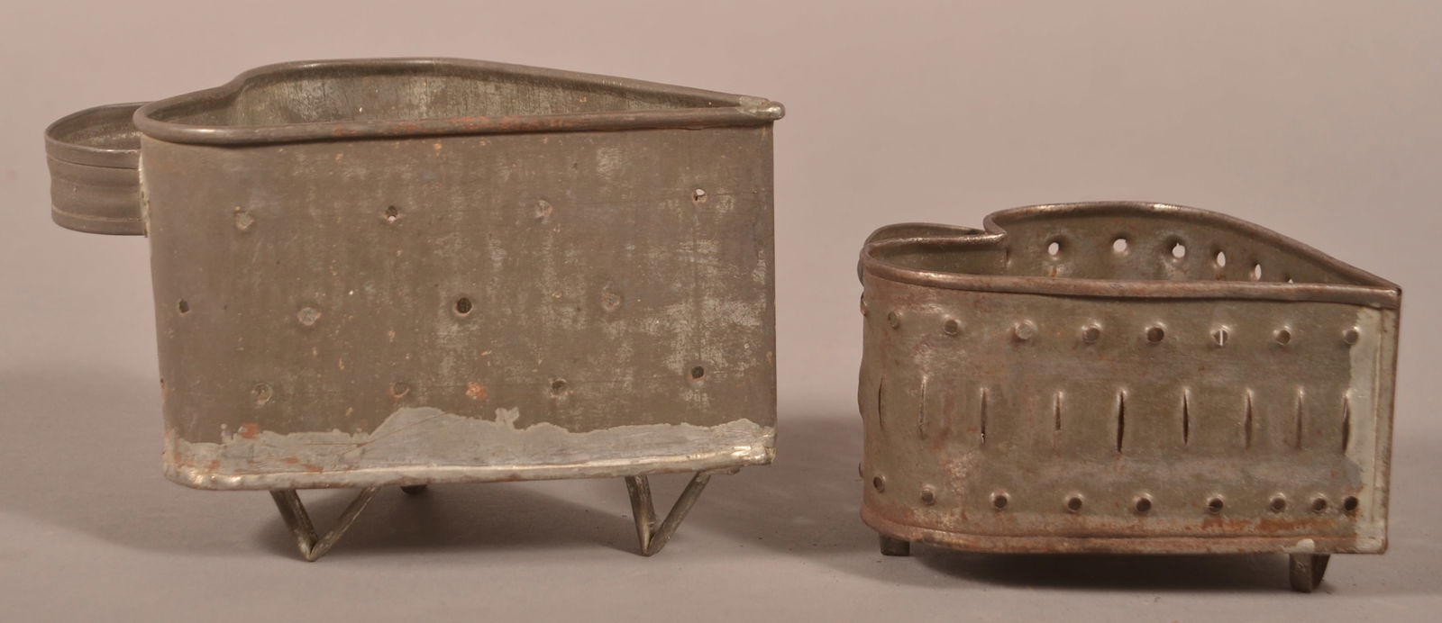 Two PA 19th C. Tin Heart-Shaped Cheese Molds. (1 of 3)