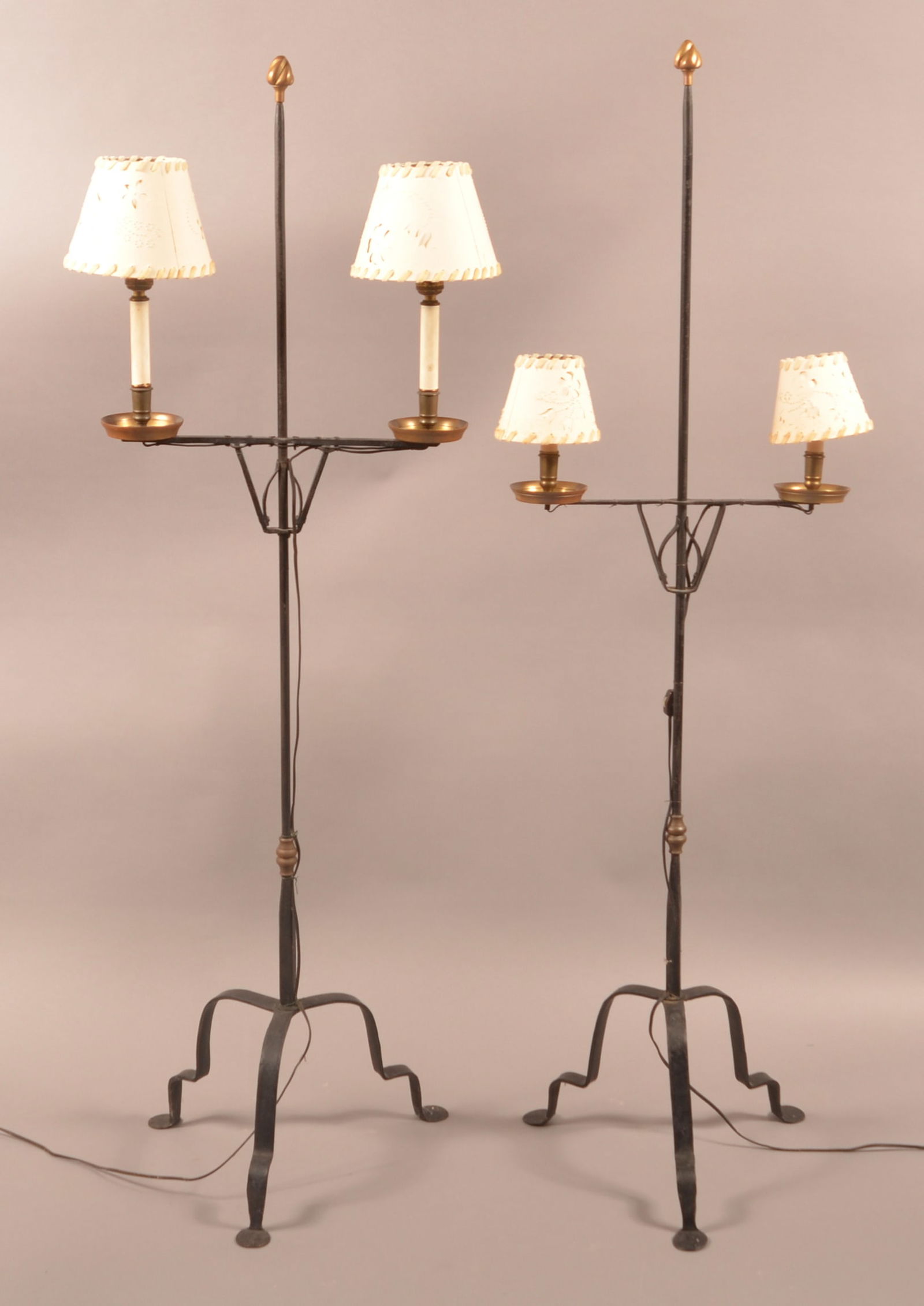 Pair of Brass-Mounted Iron Bridge Floor Lamps. (1 of 4)