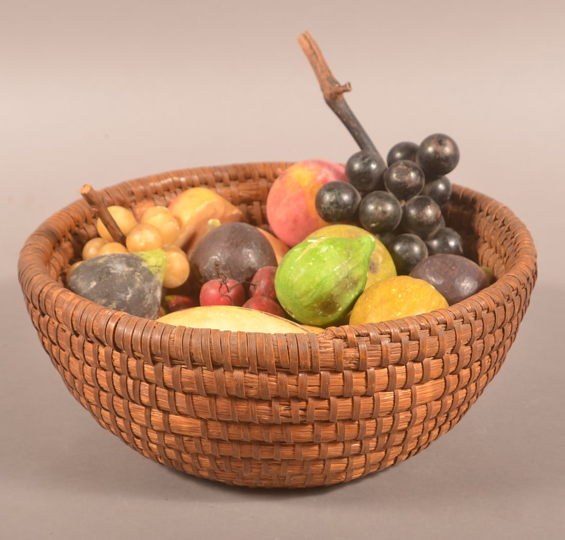 Rye/Straw Coil Basket Filled with Stone Fruit. (1 of 3)