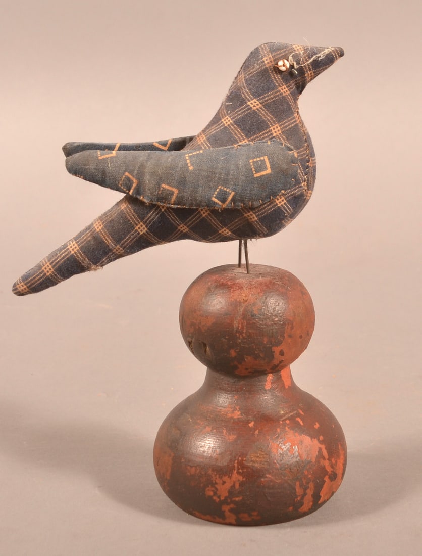 Antique/Vintage Folk Art Fabric Bird on Pedestal. (1 of 2)