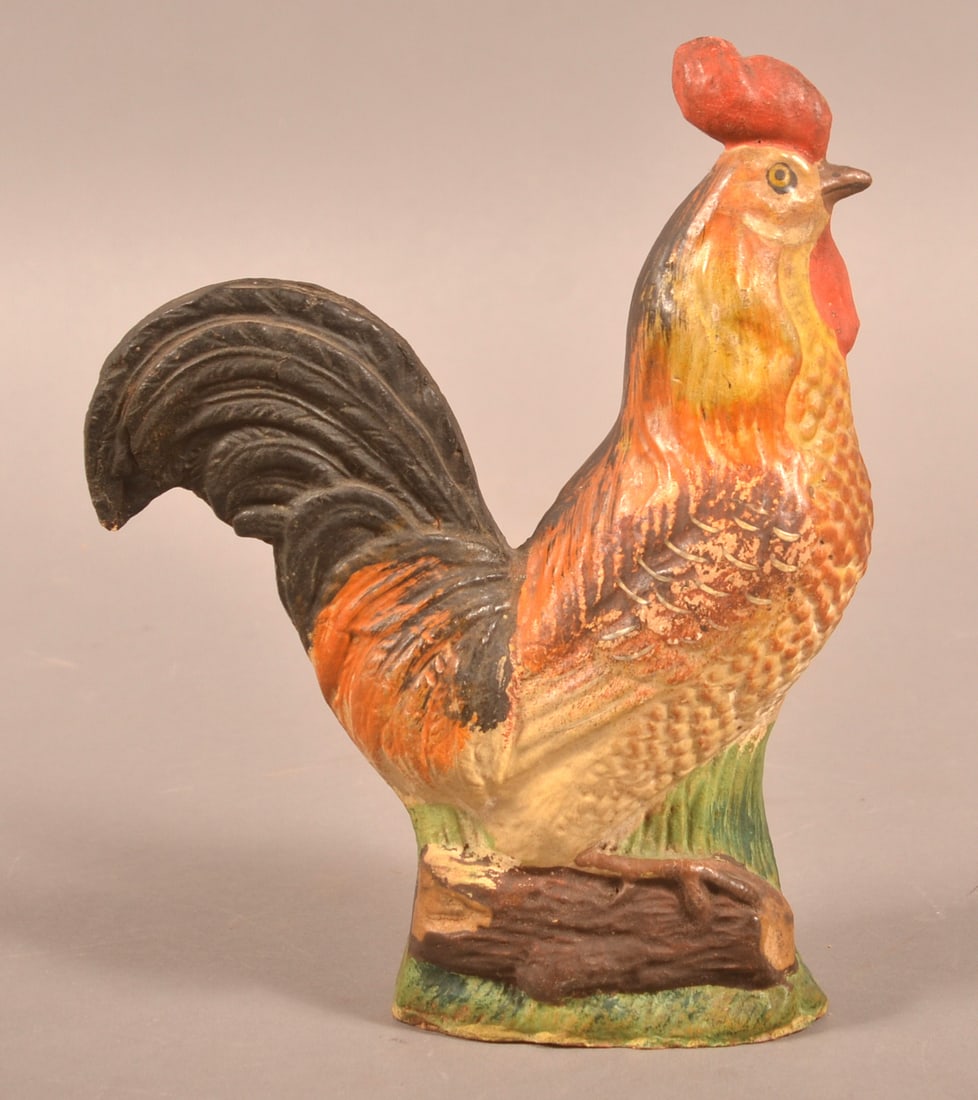 Antique Molded Composition Rooster Figure. (1 of 3)