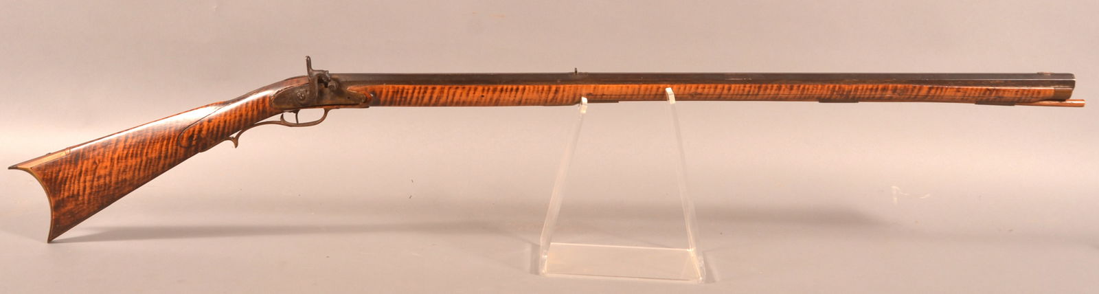 PA Percussion Full-Stock Rifle by Nathaniel Rowe: Pennsylvania Percussion Full-Stock Rifle Signed Nathaniel Rowe. Nathaniel Rowe was trained by John Armstrong. Born in 1821 and died in 1883, Emmetsburg, Maryland. Converted to percussion from the orig