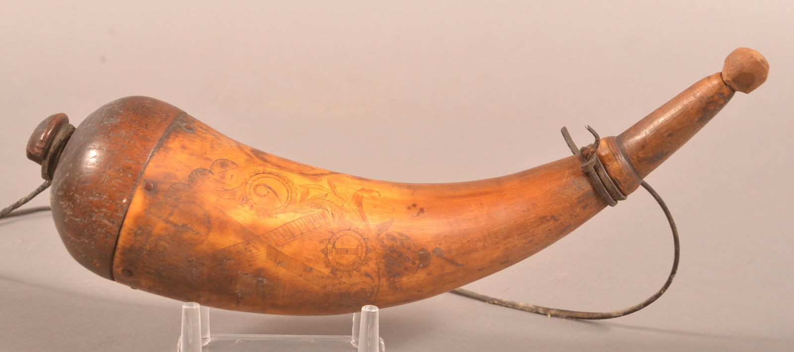 Masonic Carved PA Folk Art Powder Horn Dated 1843. (1 of 7)