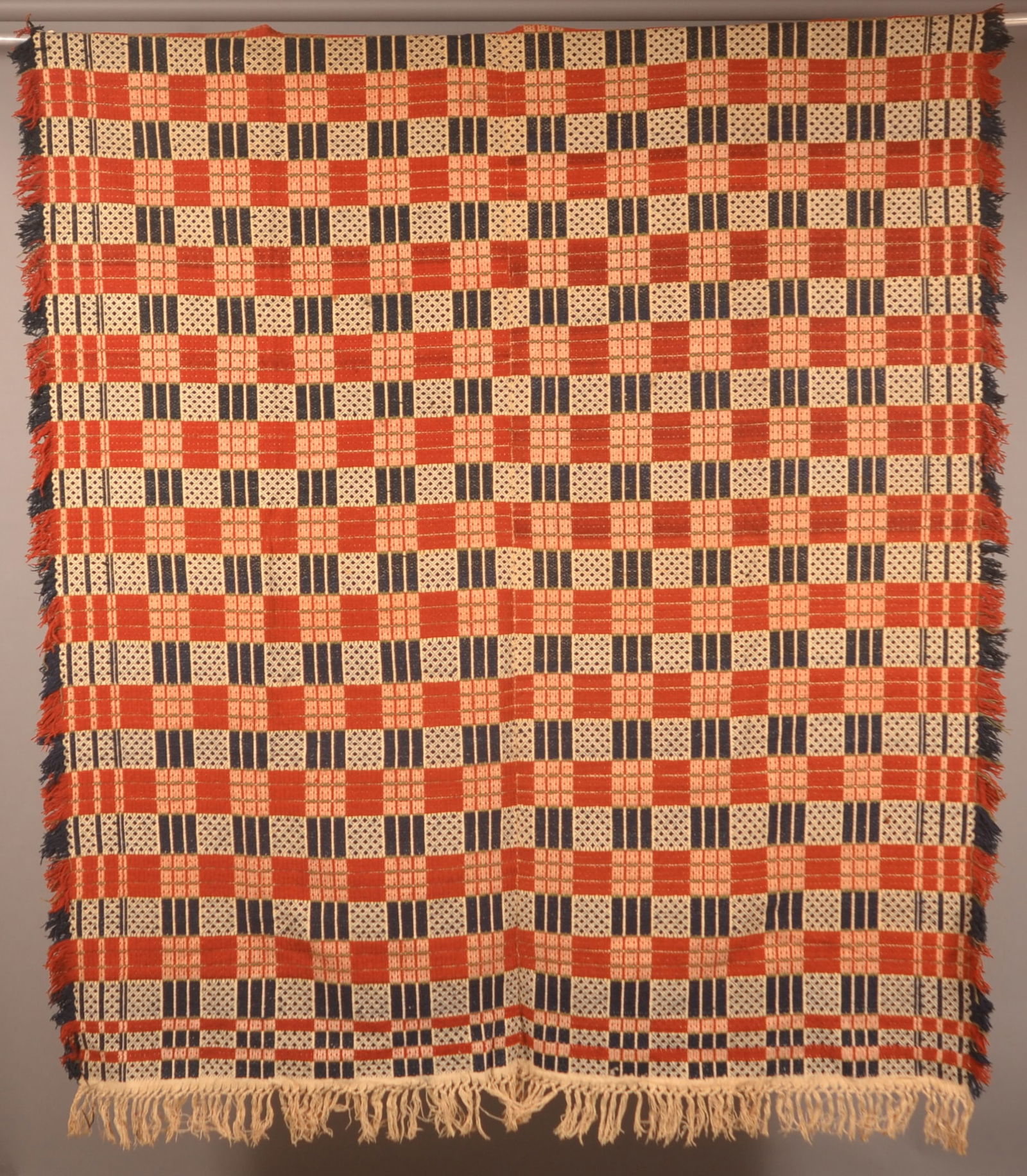 Antique 3-Colored Woven Overshot Coverlet. (1 of 7)