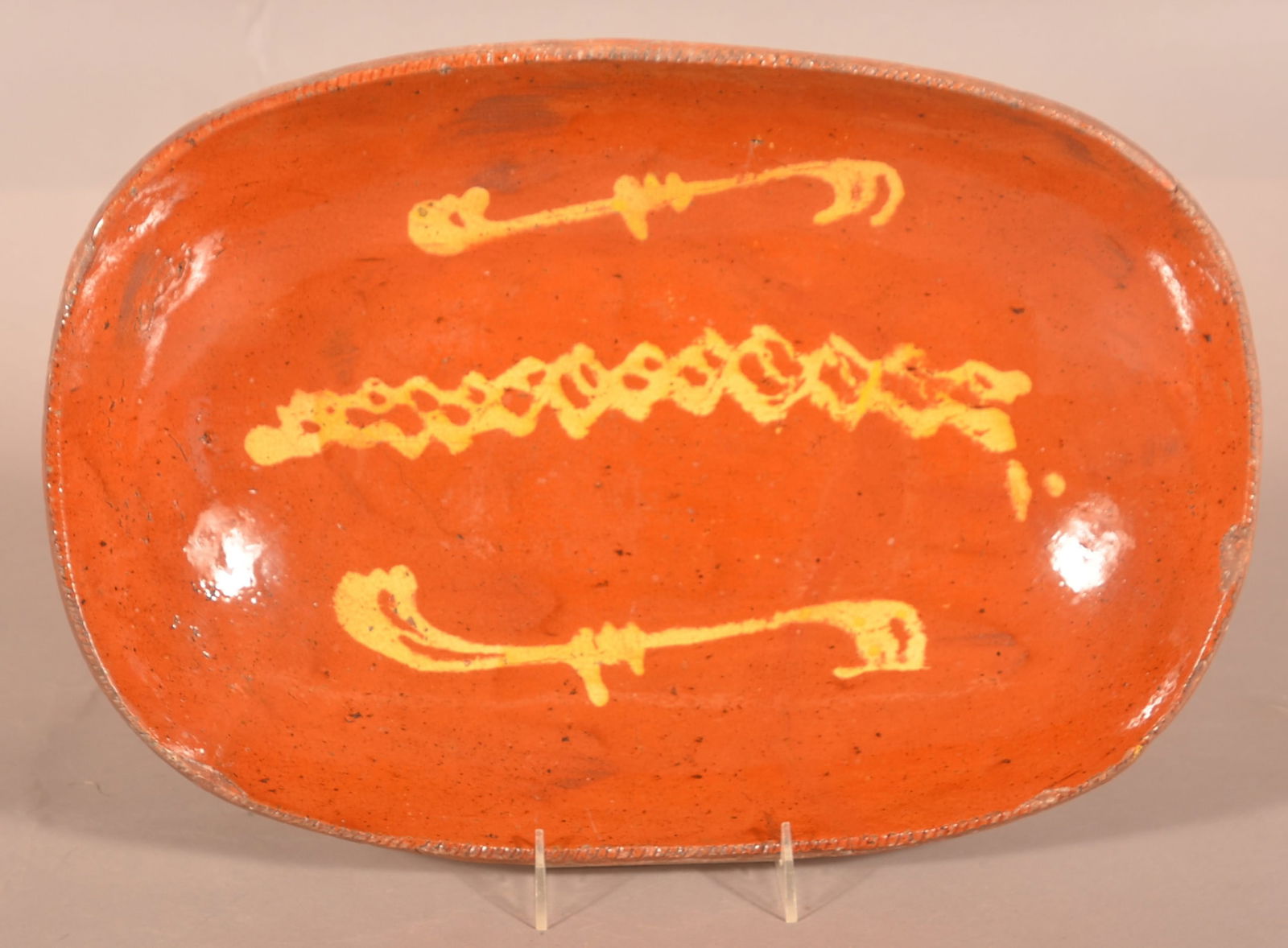 PA Redware Yellow Slip-Decorated Loaf Dish. (1 of 3)