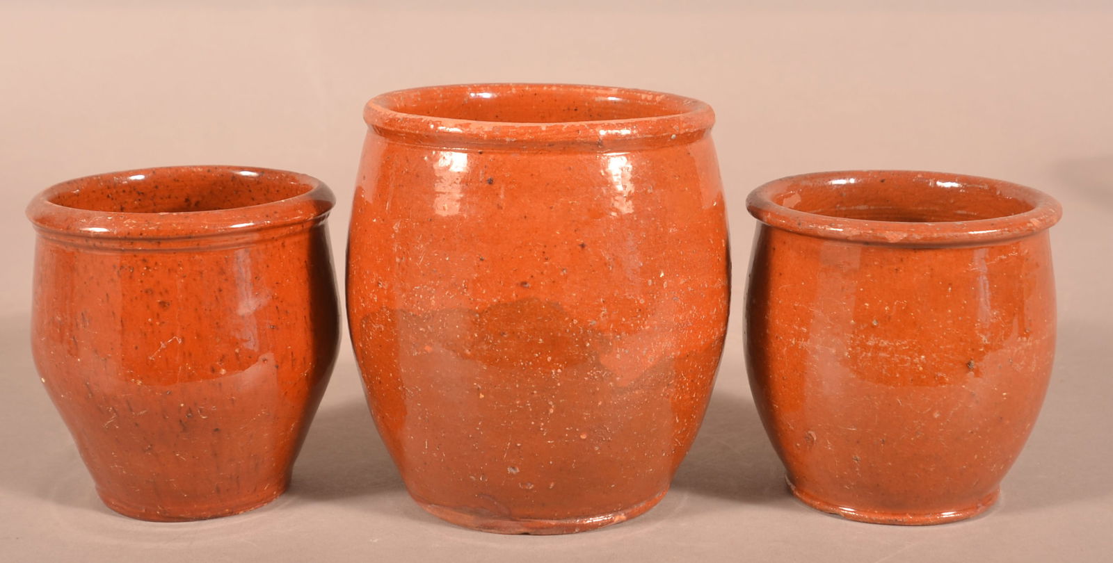 Three PA 19th Century Glazed Redware Jars. (1 of 3)