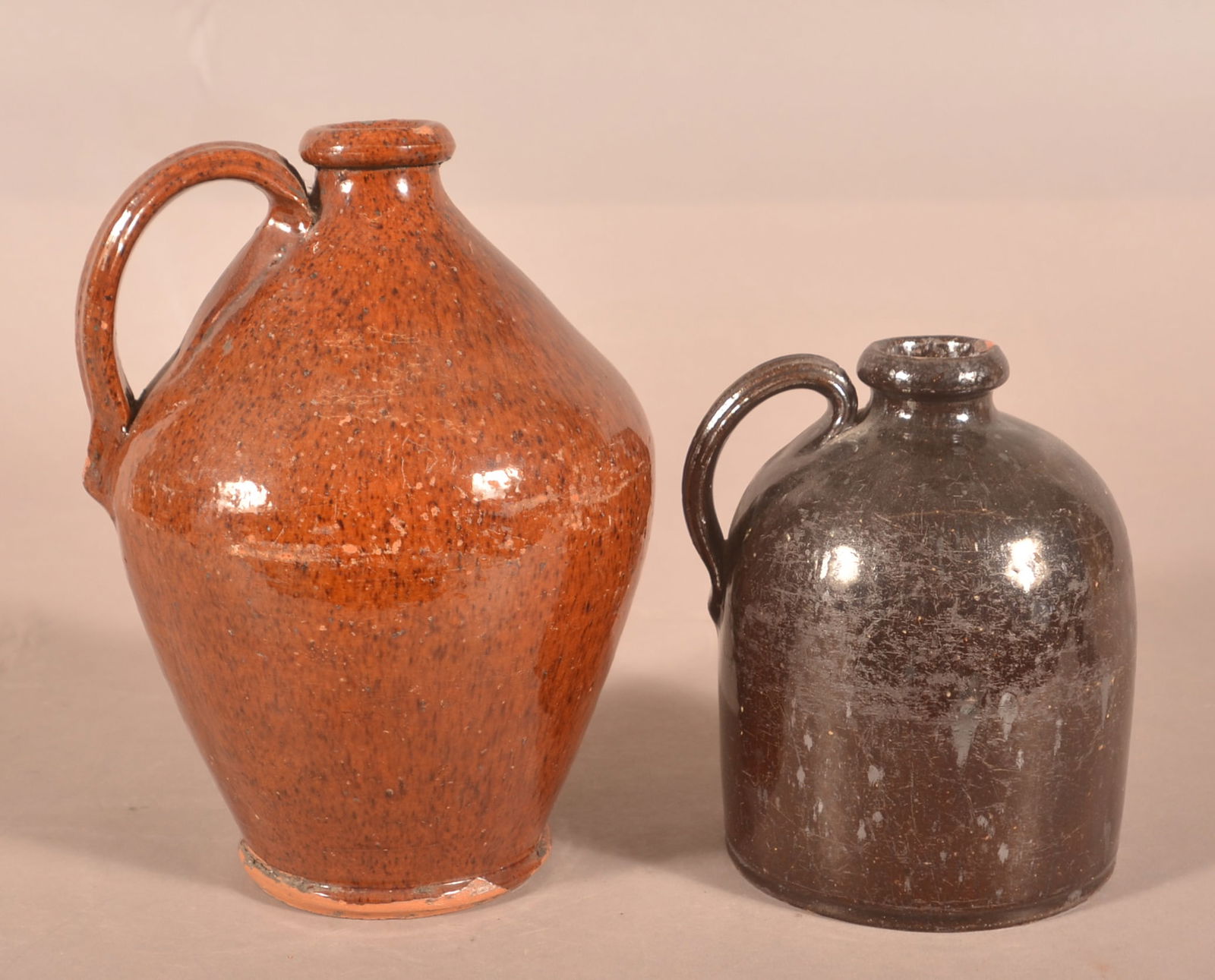 Two Antique Glazed Redware Jugs. (1 of 4)