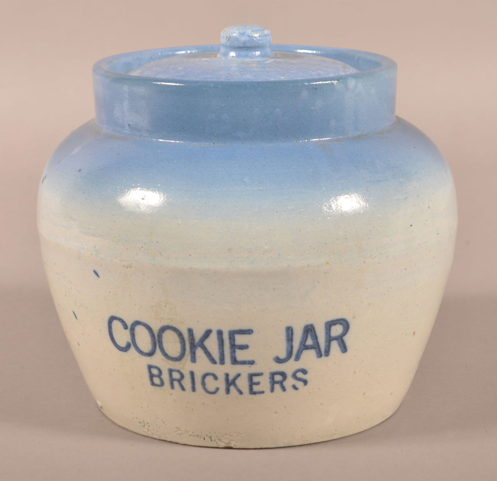 Blue & White Glazed Stoneware Brickers Cookie Jar. (1 of 3)
