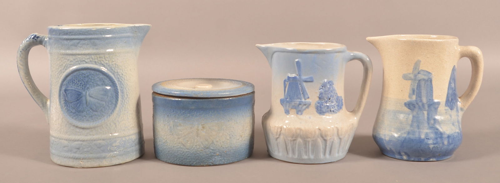 Four Pieces of Blue & White Decorated Stoneware. (1 of 3)