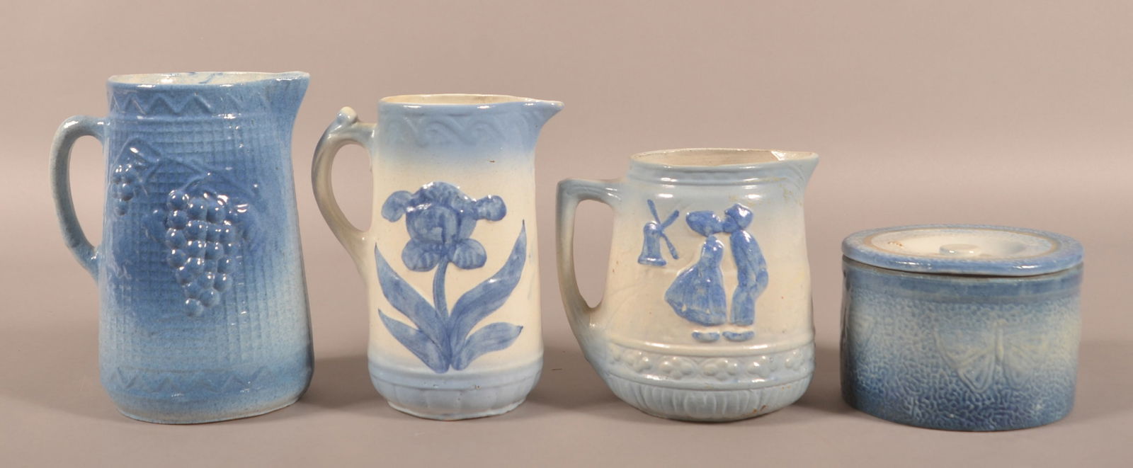 Four Pieces of Blue & White Decorated Stoneware. (1 of 3)