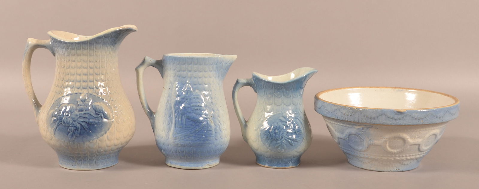 Four Pieces of Blue & White Decorated Stoneware. (1 of 3)