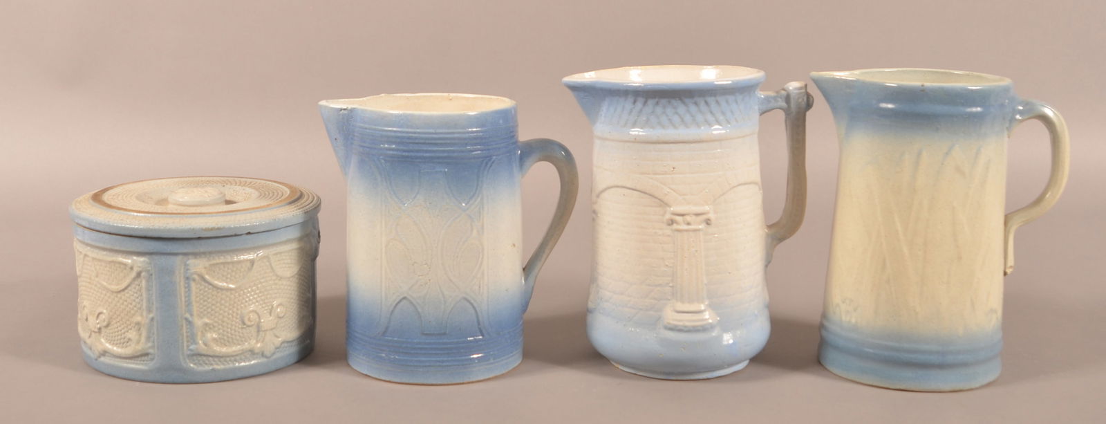 Four Pieces Blue and White Glazed Stoneware. (1 of 3)