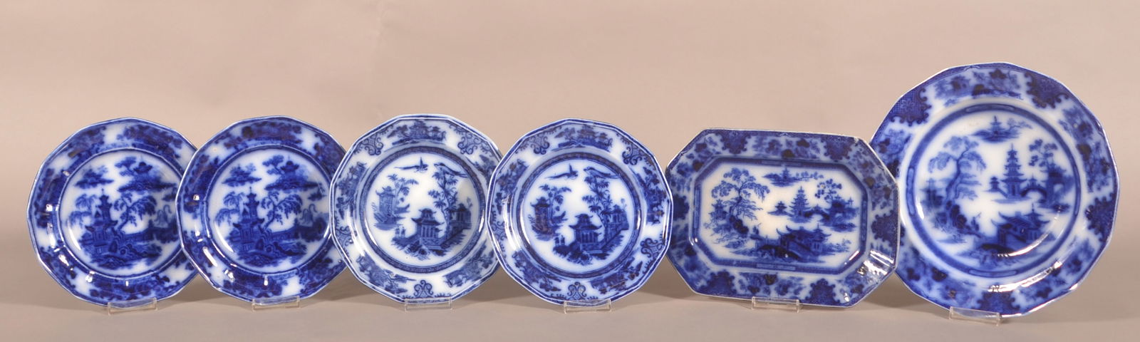 Six Pieces of Flow Blue Transfer Ironstone China. (1 of 2)