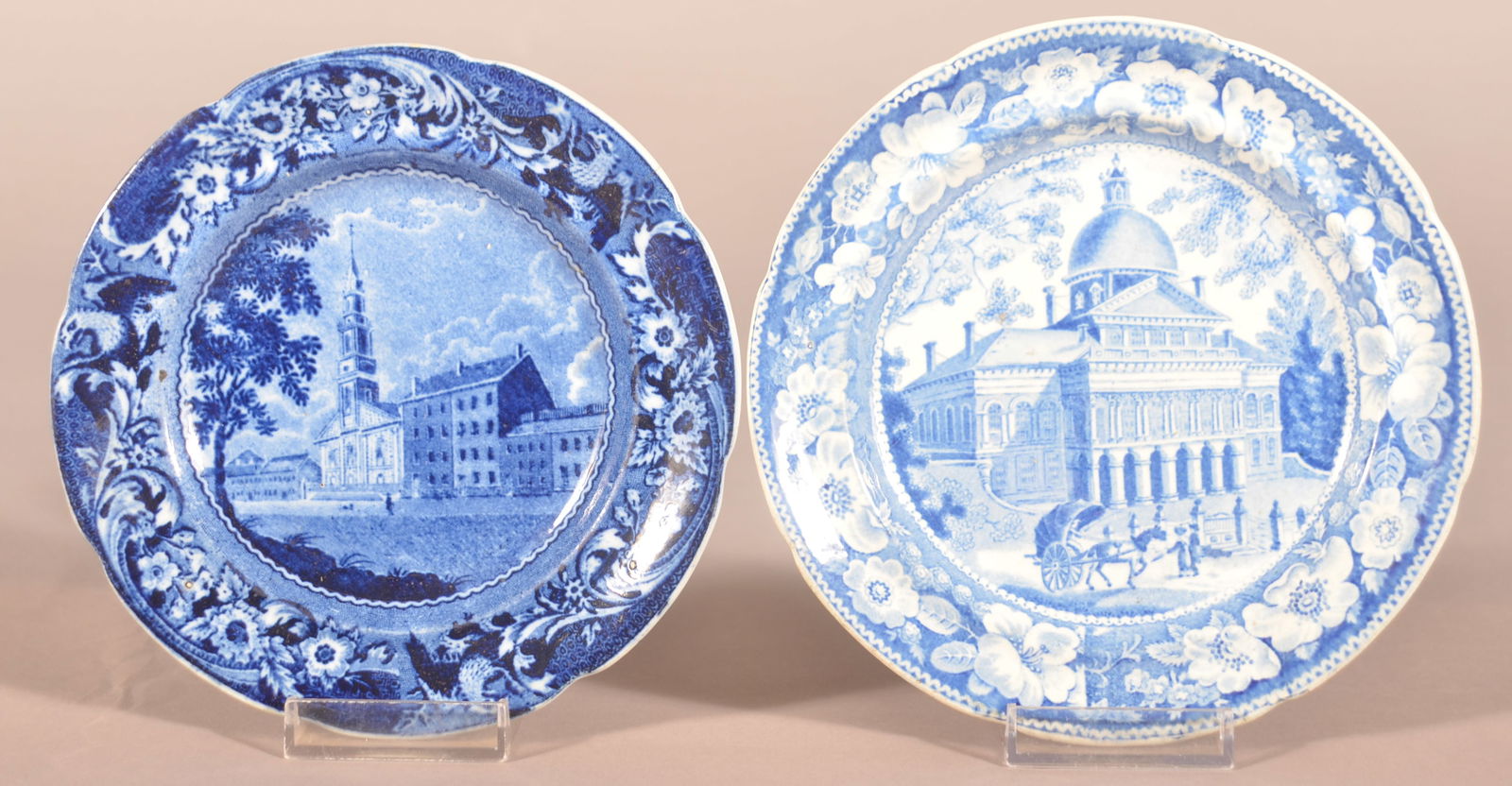 Two Staffordshire Blue Transfer Toddy Plates. (1 of 2)