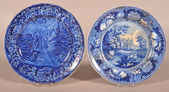 Two Blue Staffordshire China Transfer Plates.: Two Blue Staffordshire China Transfer Plates. Historical Blue Staffordshire China "La Grange, the Residence of the Marquis de Lafayette" Plate. Impressed Wood, 10-1/4'' diam., and "Wells Cathedral", 1