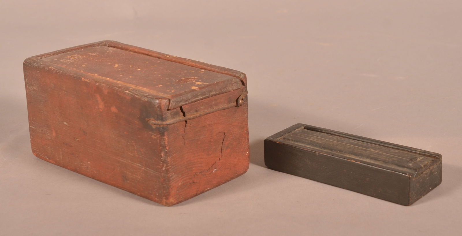 Two 19th C. Painted Softwood Slide-Lid Boxes. (1 of 6)
