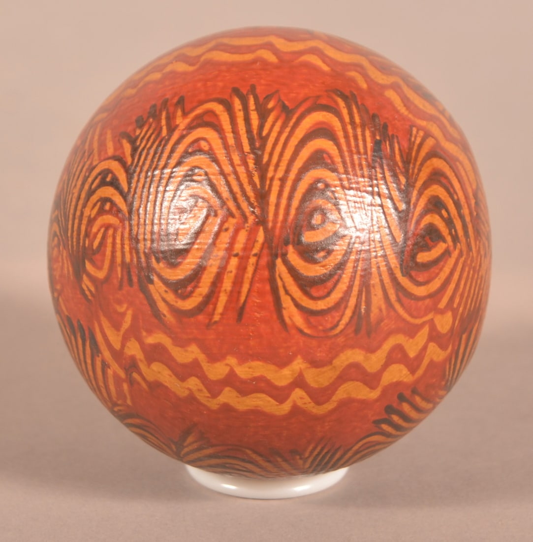 Fine PA 19th Century Decorated Wood Carpet Ball. (1 of 2)