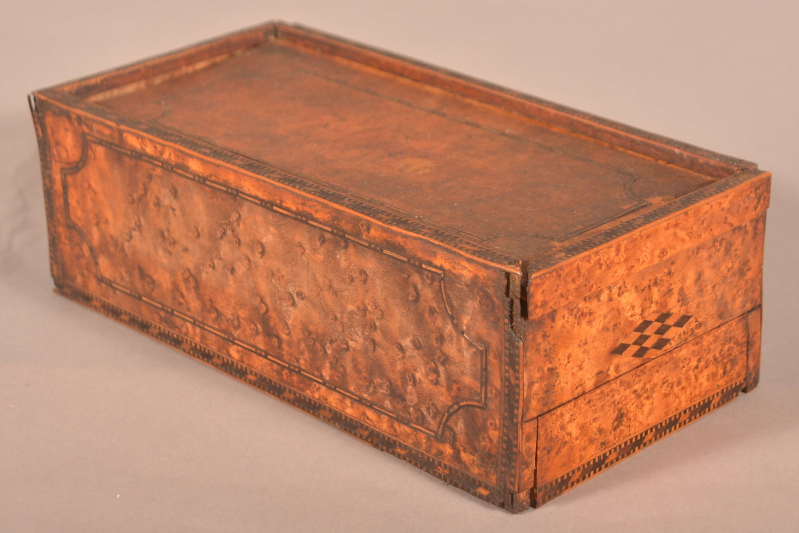 19th C. Inlaid Bird's Eye Maple Slide-Lid Box. (1 of 8)