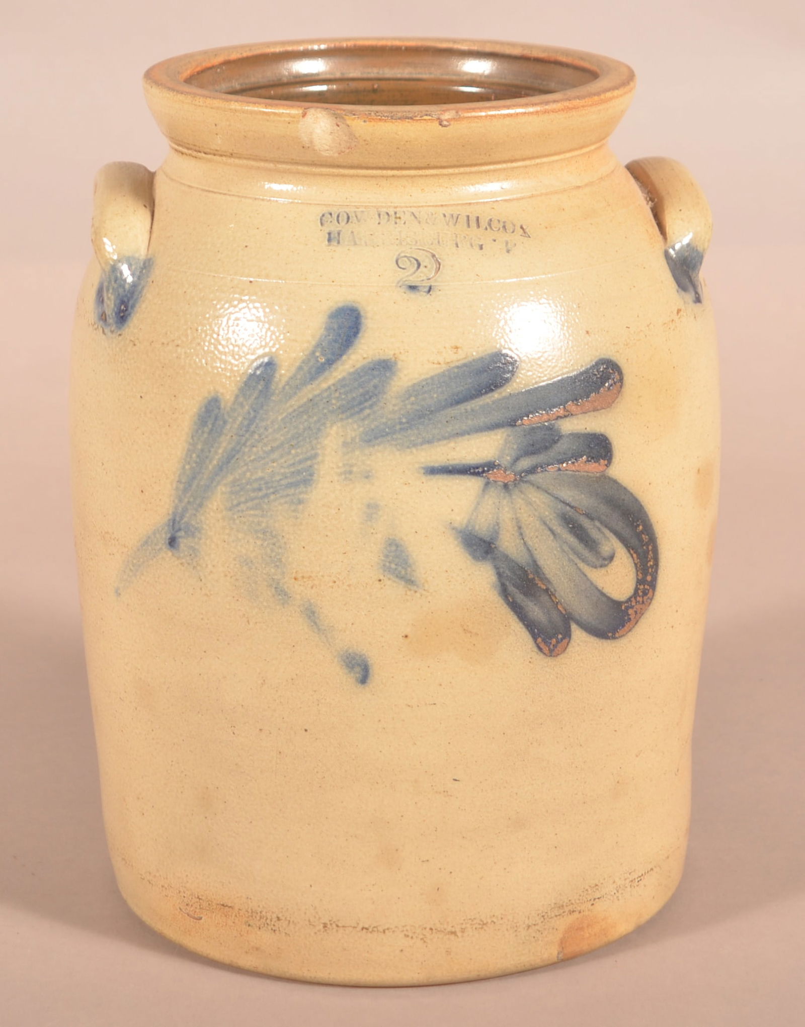 2-Gallon Cowden & Wilcox Blue-Decorated Churn. (1 of 5)