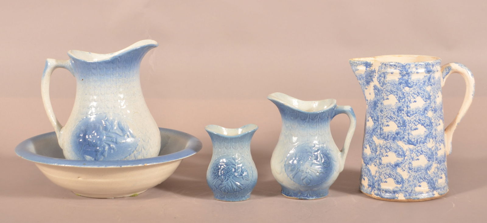 Blue Decorated Salt-Glazed Stoneware Lot. (1 of 3)