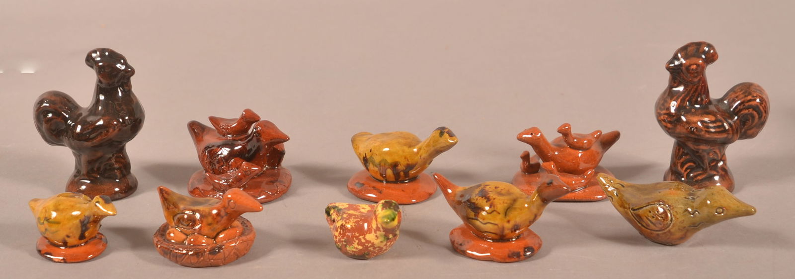 Collection of Lester Breininger Redware Birds.: Collection of Small Lester Breininger Redware Birds. Ten pieces total, each signed and some dated. Measure 2-1/2" to 3"l.
