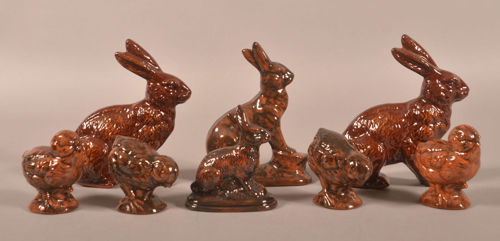 Group of Molded Redware Chicks and Rabbits. (1 of 5)