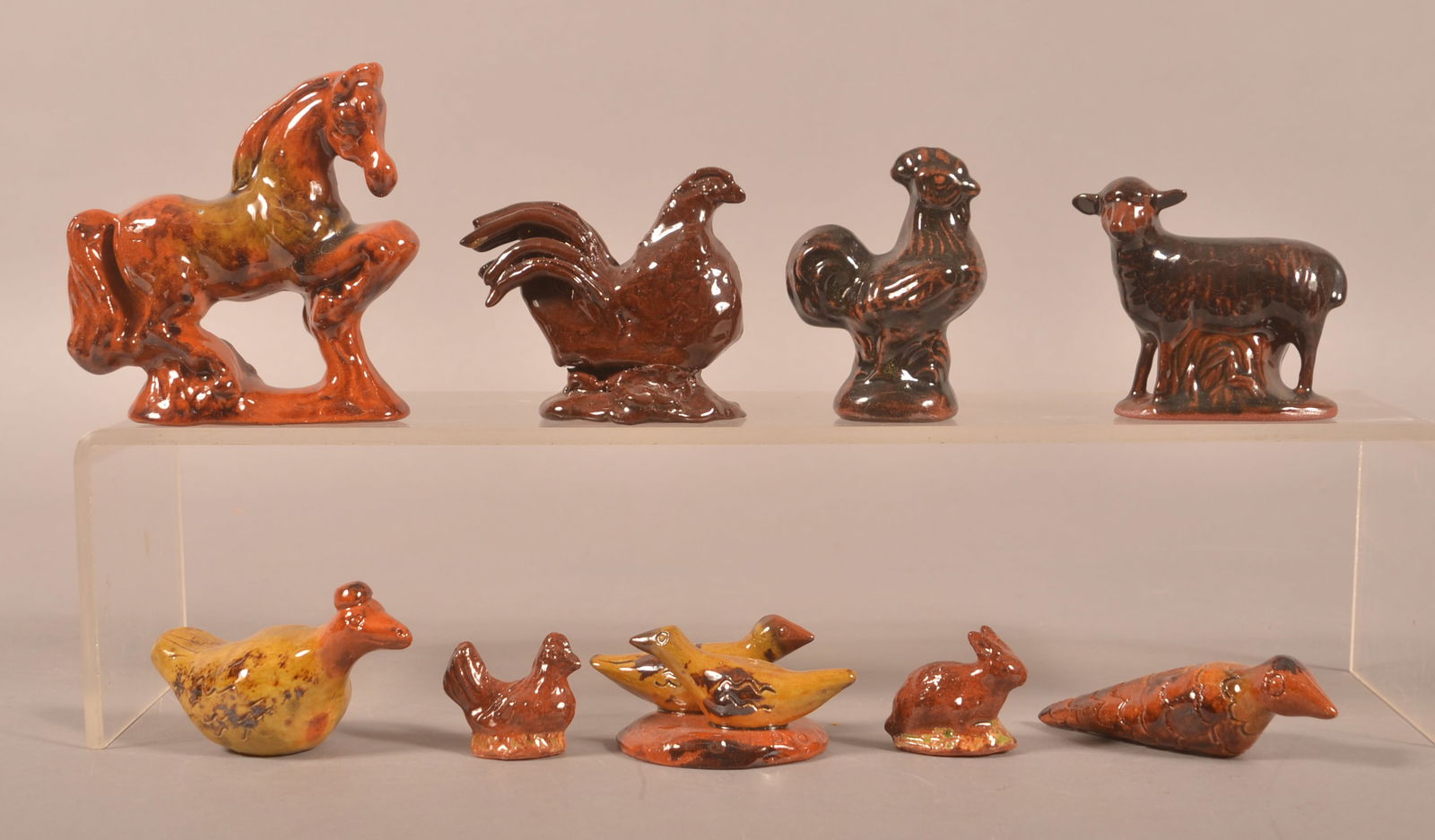 Group of Nine Breininger Redware Birds & Animals. (1 of 4)