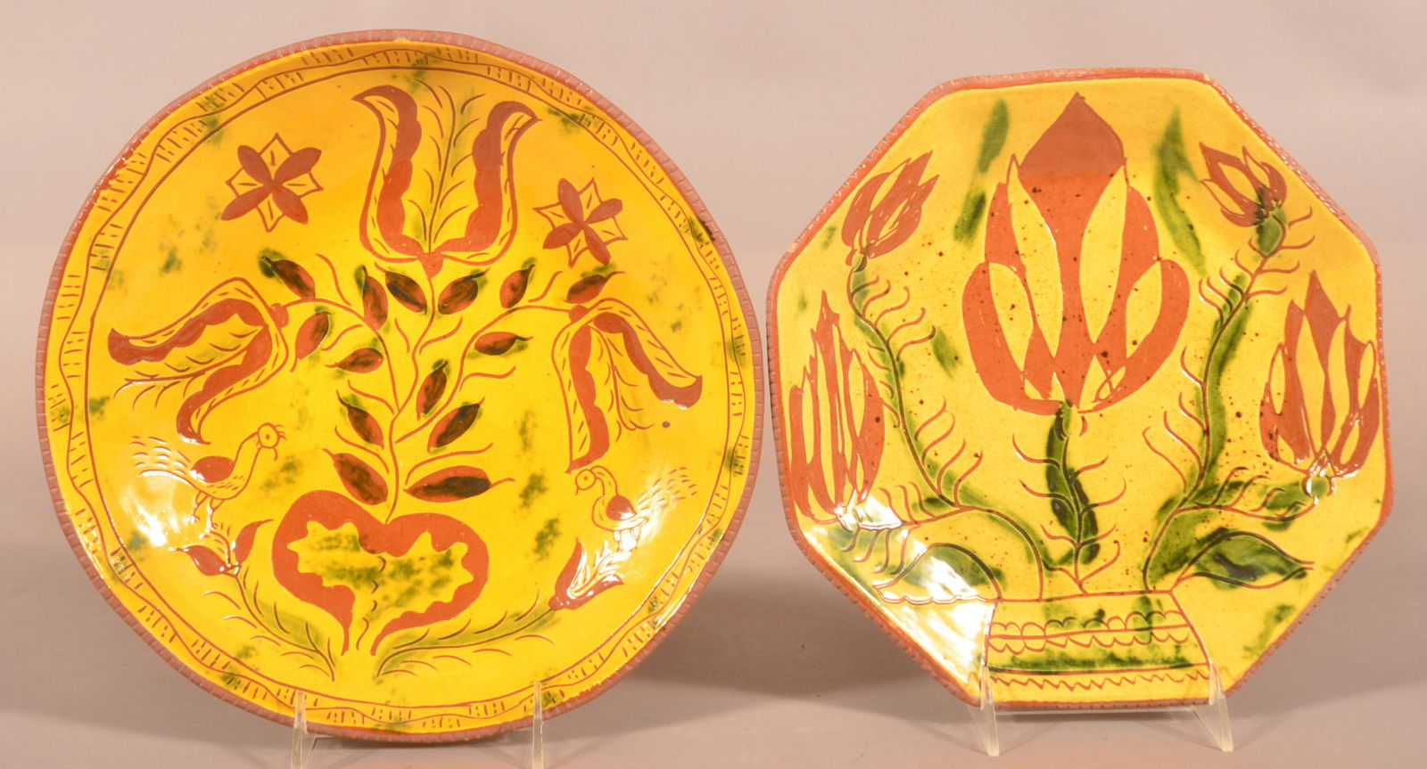 Breininger Sgraffito-Decorated Plate and Bowl. (1 of 2)