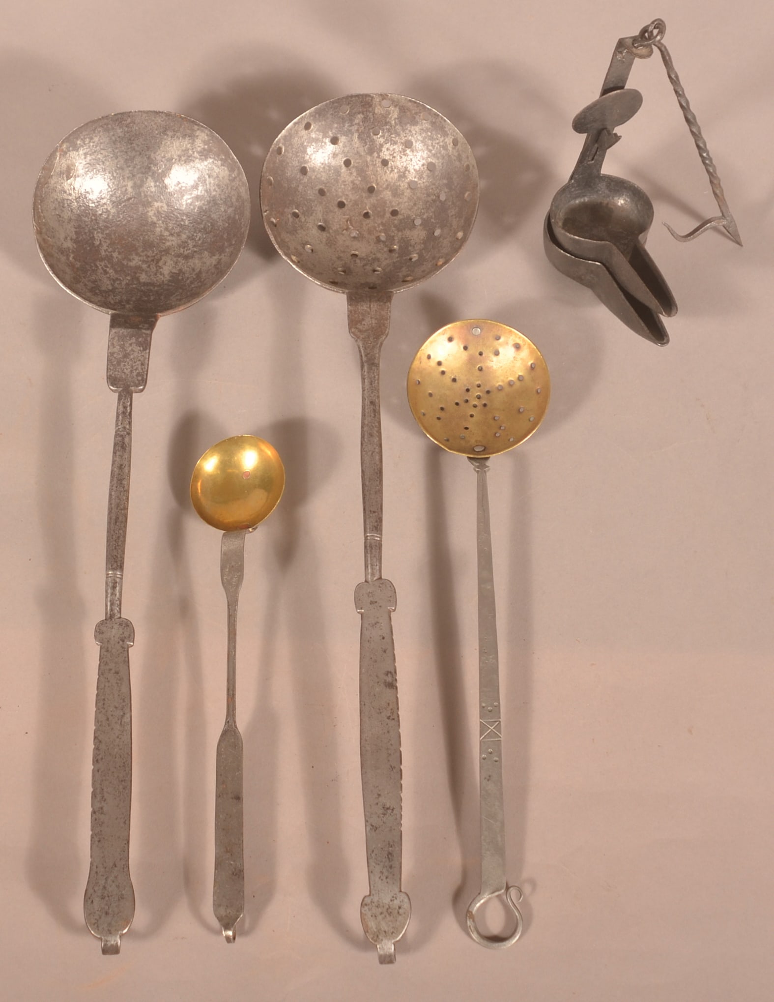 Wrought Iron Lamp & Early Fireplace Utensils. (1 of 5)