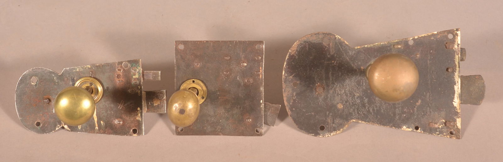 18th C. Iron Keyhole Latches with Brass Knobs. (1 of 2)