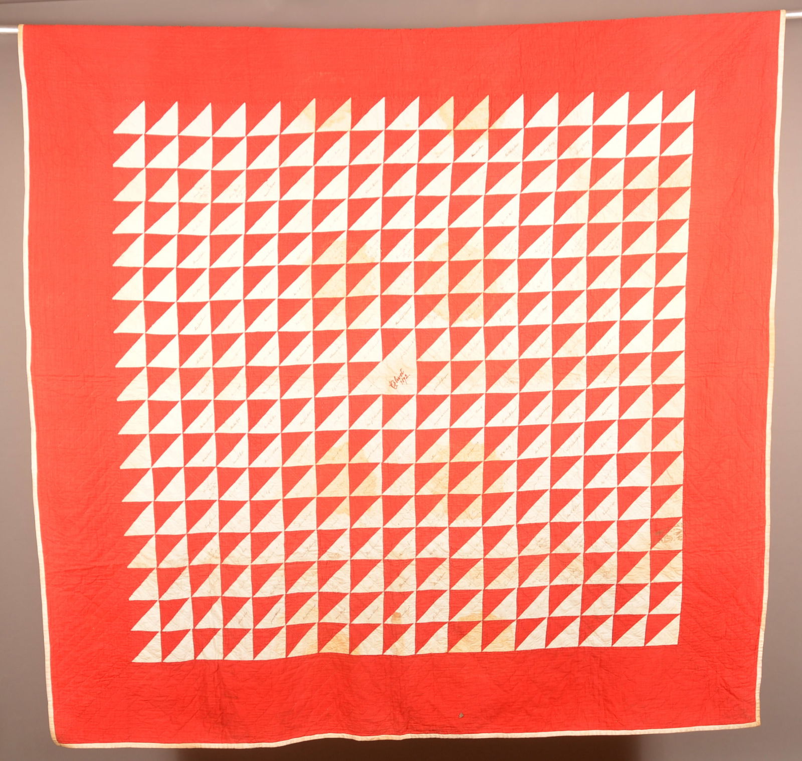 Signed & Dated Red/White 19th C. Friendship Quilt. (1 of 10)